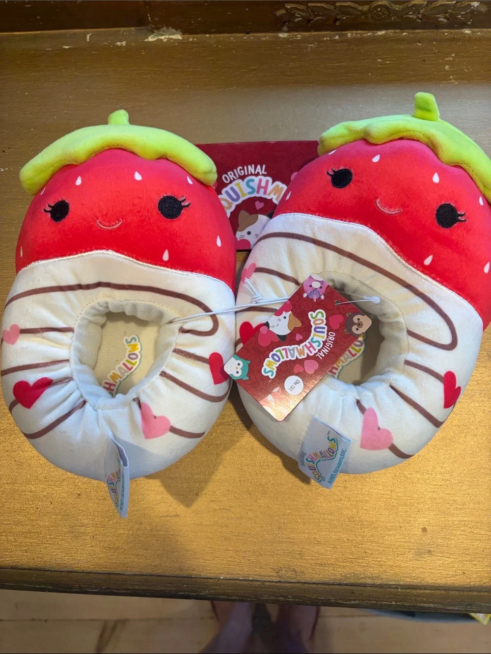 Squishmallows Red & Green Strawberry Donut Plush Slippers